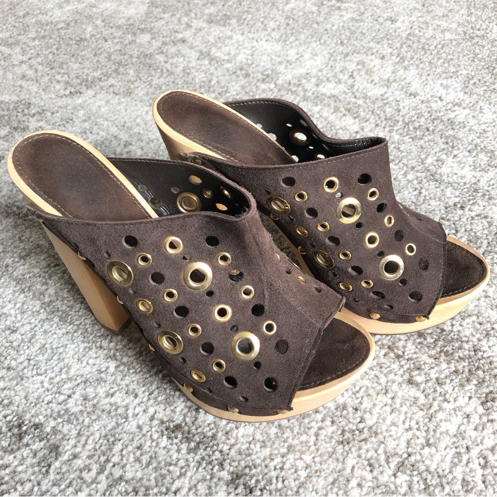 Melly Heels Size 37 Suede Clogs Platform Block Retro Grommets